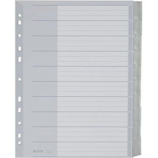 Leitz Intercalaires A4 10 Touches Vierges, Systeme d'Onglets Interchangeables, Gris, Plastique Ultra-Resistant, 4370