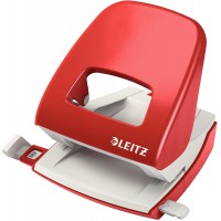 Leitz Perforatrice Sans Effort, Capacite 30 Feuilles, Rouge, Metal, Reglette de Guidage avec Reperes, NeXXt, 50080025