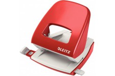 Leitz Perforatrice Sans Effort, Capacite 30 Feuilles, Rouge, Metal, Reglette de Guidage avec Reperes, NeXXt, 50080025