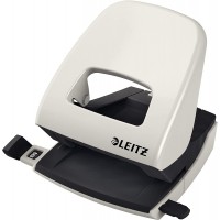 Leitz Perforatrice Sans Effort, Capacite 30 Feuilles, Gris clair, Metal, Reglette de Guidage avec Reperes, NeXXt, 50080085