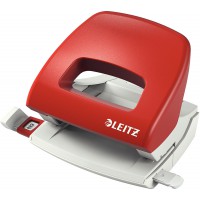 Leitz Perforatrice Petite Taille Sans Effort, Capacite 16 Feuilles, Rouge, Metal, Reglette de Guidage avec Reperes, NeXXt, 50380