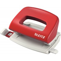 Leitz Mini-Perforatrice Sans Effort, Capacite 10 Feuilles, Rouge, Metal, Reglette de Guidage avec Reperes, NeXXt, 50580025