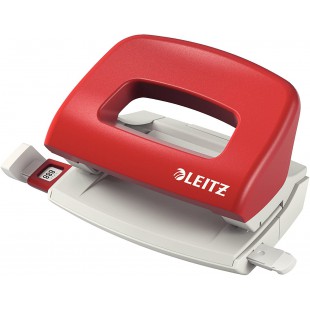 Leitz Mini-Perforatrice Sans Effort, Capacite 10 Feuilles, Rouge, Metal, Reglette de Guidage avec Reperes, NeXXt, 50580025