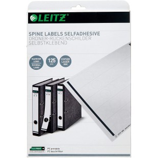 Leitz etiquettes Imprimables PC pour Classeurs a  Levier Couverture Papier, etroit, Long, Gris, 39 x 285 mm, Papier, 16880085, L