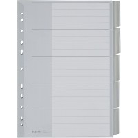 Leitz Intercalaires A4 5 Touches Vierges, Systeme d'Onglets Interchangeables, Gris, Plastique Ultra-Resistant, 12710085