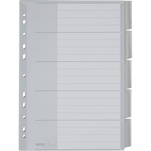 Leitz Intercalaires A4 5 Touches Vierges, Systeme d'Onglets Interchangeables, Gris, Plastique Ultra-Resistant, 12710085