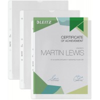 Leitz - 47800303 - Lot de 100 Pochettes perforees ouvert 2 cotes en Polypropylene graine - A4 - 130 µ - Transparent