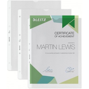 Leitz - 47800303 - Lot de 100 Pochettes perforees ouvert 2 cotes en Polypropylene graine - A4 - 130 µ - Transparent