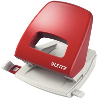 Leitz Perforatrice Sans Effort, Capacite 25 Feuilles, Rouge, Metal, Reglette de Guidage avec Reperes, NeXXt, 50050025