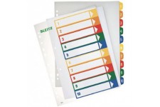 Leitz Intercalaires 1-10, Imprimable sur PC, A4, Plastique Ultra-Resistant, Extra-Large, Blanc/Multicolore, 12930000
