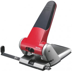 Leitz Perforatrice Gros Travaux & Sans Effort, Capacite 65 Feuilles, Rouge, Metal, Reglette de Guidage avec Reperes, Heavy Duty,