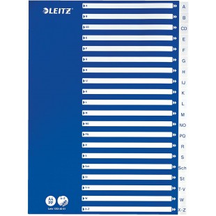 Leitz Intercalaires A4 Touches A-Z, Bleu & Blanc, Onglets Renforces en Plastique Resistant avec Table des Matieres, 12536001