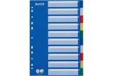 Leitz Intercalaires A4 10 Touches, Multicolore, Onglets Renforces en Plastique Resistant avec Table des Matieres, 12566000