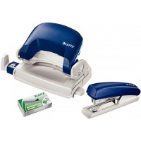 Leitz Set Mini Agrafeuse Et Perforateur, Capacite 10 Feuilles, Bleu, Boitier Ergonomique, Agrafes Incluses, Gamme NeXXt, 5507603