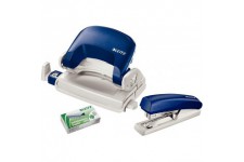 Leitz Set Mini Agrafeuse Et Perforateur, Capacite 10 Feuilles, Bleu, Boitier Ergonomique, Agrafes Incluses, Gamme NeXXt, 5507603