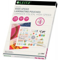 LEITZ 74300002 - Bolsas de plastificacion alta velocidad DIN A4. Cerradas por el lado ma¡s largo. (caja 100) 125 micras