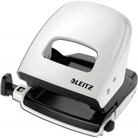 Leitz Perforateur, 30 Feuilles, Reglette de Guidage avec Marquages des Formats, Metal, WOW, 50081001 - Blanc Perle