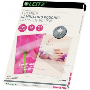 Leitz 74810000 Pochettes de plastification, Materiau epais de 125 Microns (Transparent, Brillant, A4) - Pack de 100