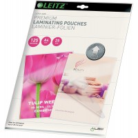 Leitz 74820000 Pochettes de plastification, Materiau epais de 125 Microns (Transparent, Brillant, A4) - Pack de 25, 2 x 125 Micr