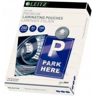 Leitz 74840000 Pochettes de plastification, Materiau epais de 250 Microns (Transparent, Brillant, A4) - Pack de 100