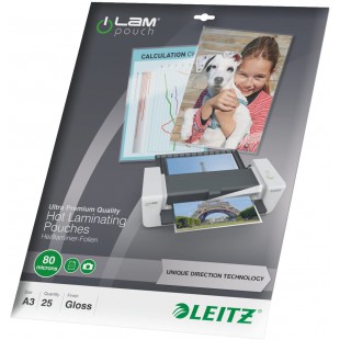 LEITZ 74860000 - Bolsas de plastificacion con tecnologa­a UDT A3 303x426 mm (caja 25) 80 micras