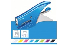 Leitz Pince-Agrafeuse WOW, Pour Agrafes N°10, Capacite 15 Feuilles, Metal, Agrafes Incluses, Bleu Metallise, 55312036