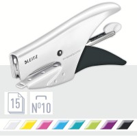 Leitz Pince-Agrafeuse WOW, Pour Agrafes N°10, Capacite 15 Feuilles, Metal, Agrafes Incluses, Blanc Perle, 55312001