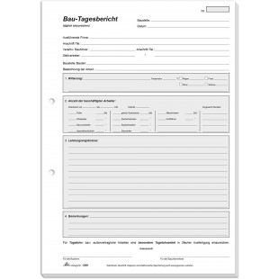 RNK 1309 - Construction tagesbericht, 3 x 40 feuilles par bloc, autocopiant, DIN A4