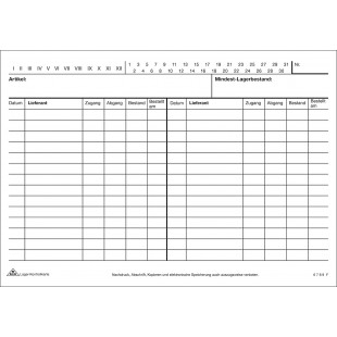 Fiche RNK-Verlag - Pour controle de stockage - Format DIN A5 paysage