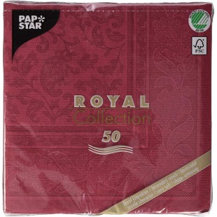 50 Serviettes de Table Collection Royal - pli 1/4 - - 40x40cm - Ornements - Bordeaux