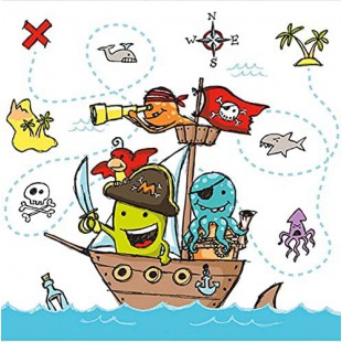 serviettes de table pirates 33 x 33 cm - film d'emballage bio, 3 couches - Imprimees avec des couleurs a