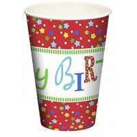 Lot de 10 gobelets jetables en carton 0,2 l Ø 7 cm, 9,7 cm Happy Birthday 88648